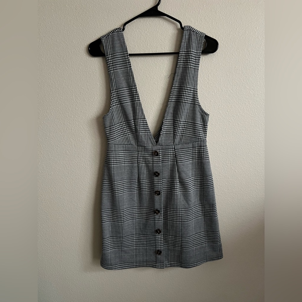 Deep V-Neck Plaid Dress with Buttons